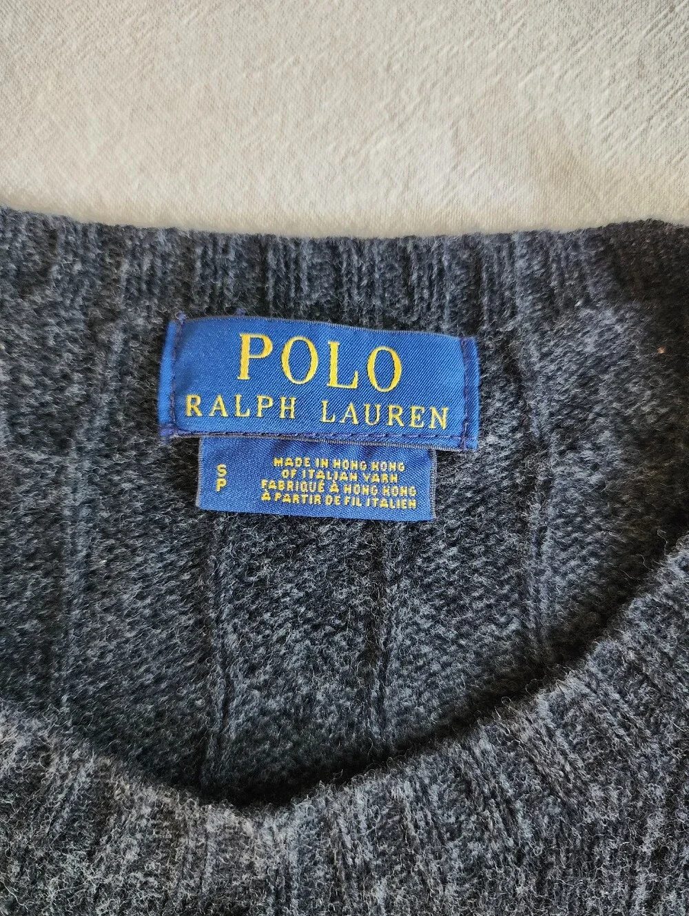 Polo by Ralph Lauren Wool Cashmere Dark Charcoal Cable-Knit Crewneck Sweater